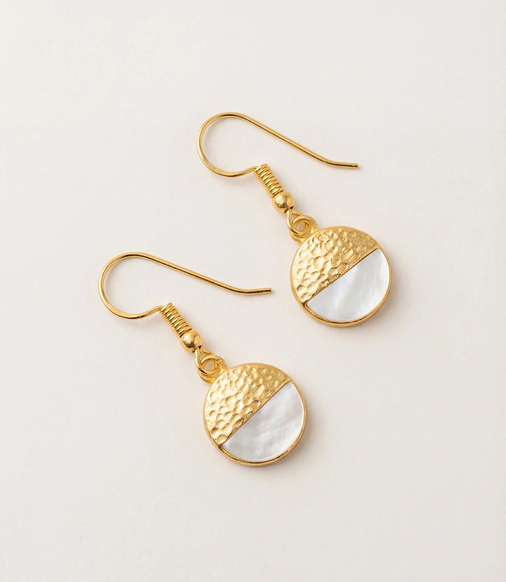 Pearl And Hammered Gold Disc Earrings