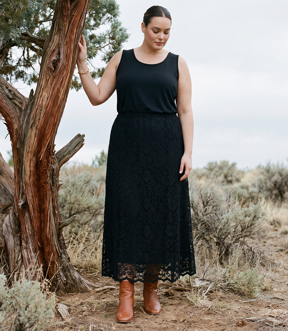 Plus Size Lace Midi Skirt