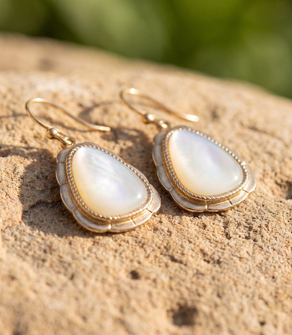 Mother Of Pearl Golden Drop Earrings