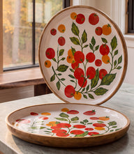 Wooden Enamel Tomato Print Trays, Set Of 2
