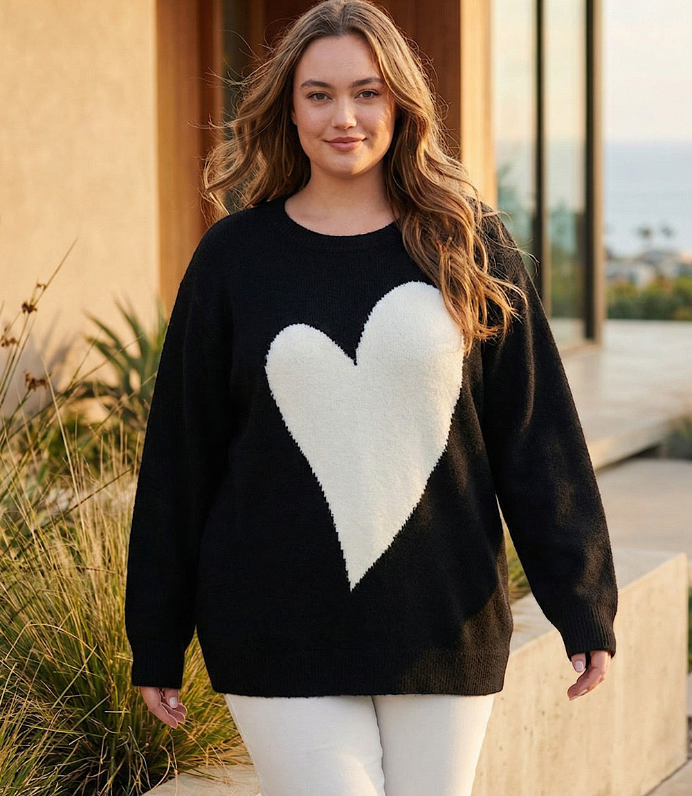 Plus Size Heart Jacquard Sweater