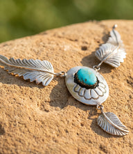 Triple Feather Vintage Turquoise Pendant Necklace