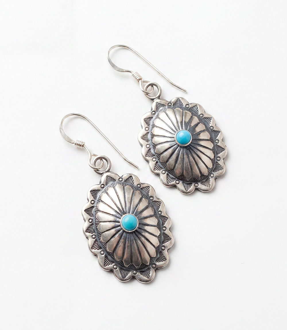 Sterling Silver Turquoise Concho Earrings