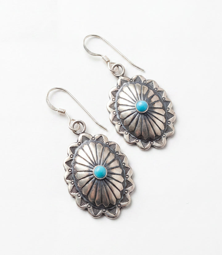 Sterling Silver Turquoise Concho Earrings