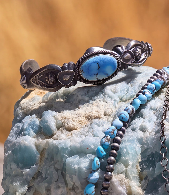 Embellished Golden Hill Turquoise Cuff Bracelet