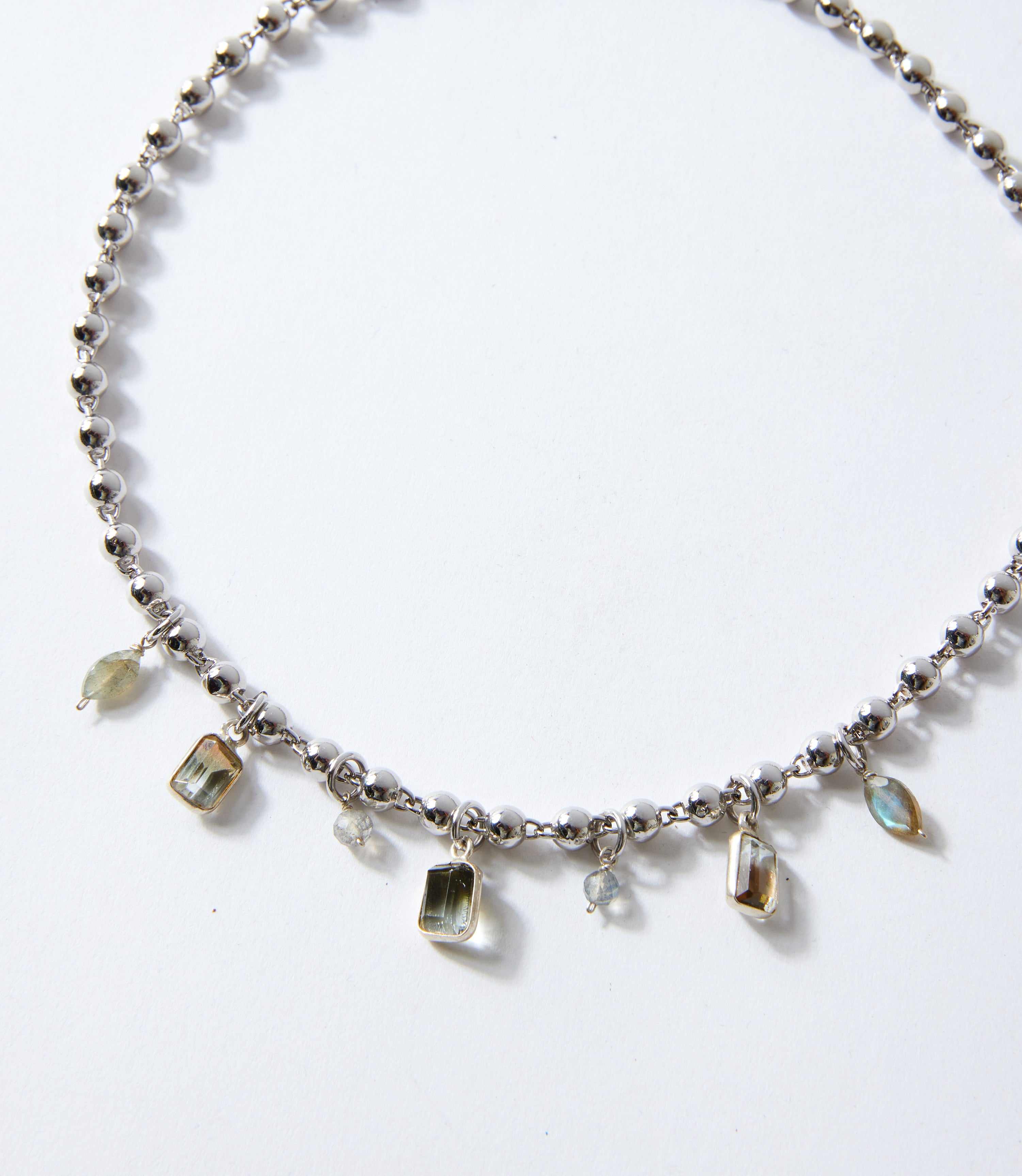 Labradorite Station Necklace - Elegant 14K Gold Vermeil & Silver