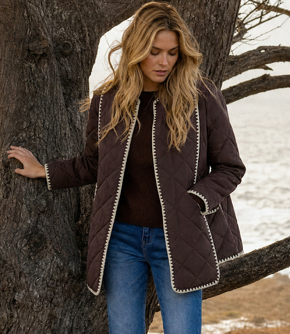 Edge Stitch Quilted Scarf Jacket