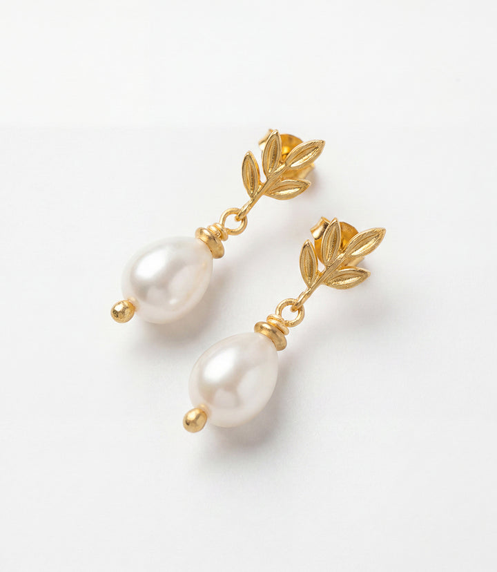 Leaf Pearl Drop Earrings