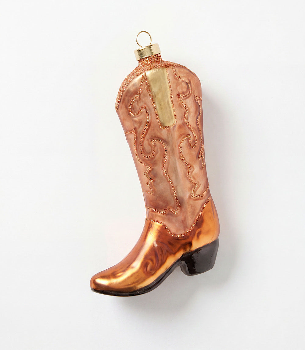 Tan Cowboy Boot Glass Ornament