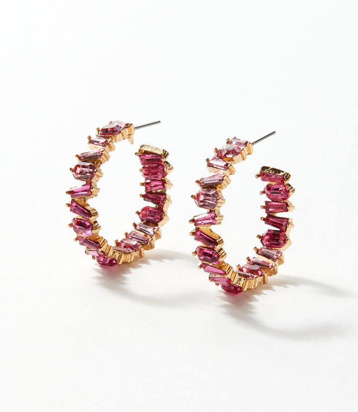 Angled Crystal Hoop Earrings