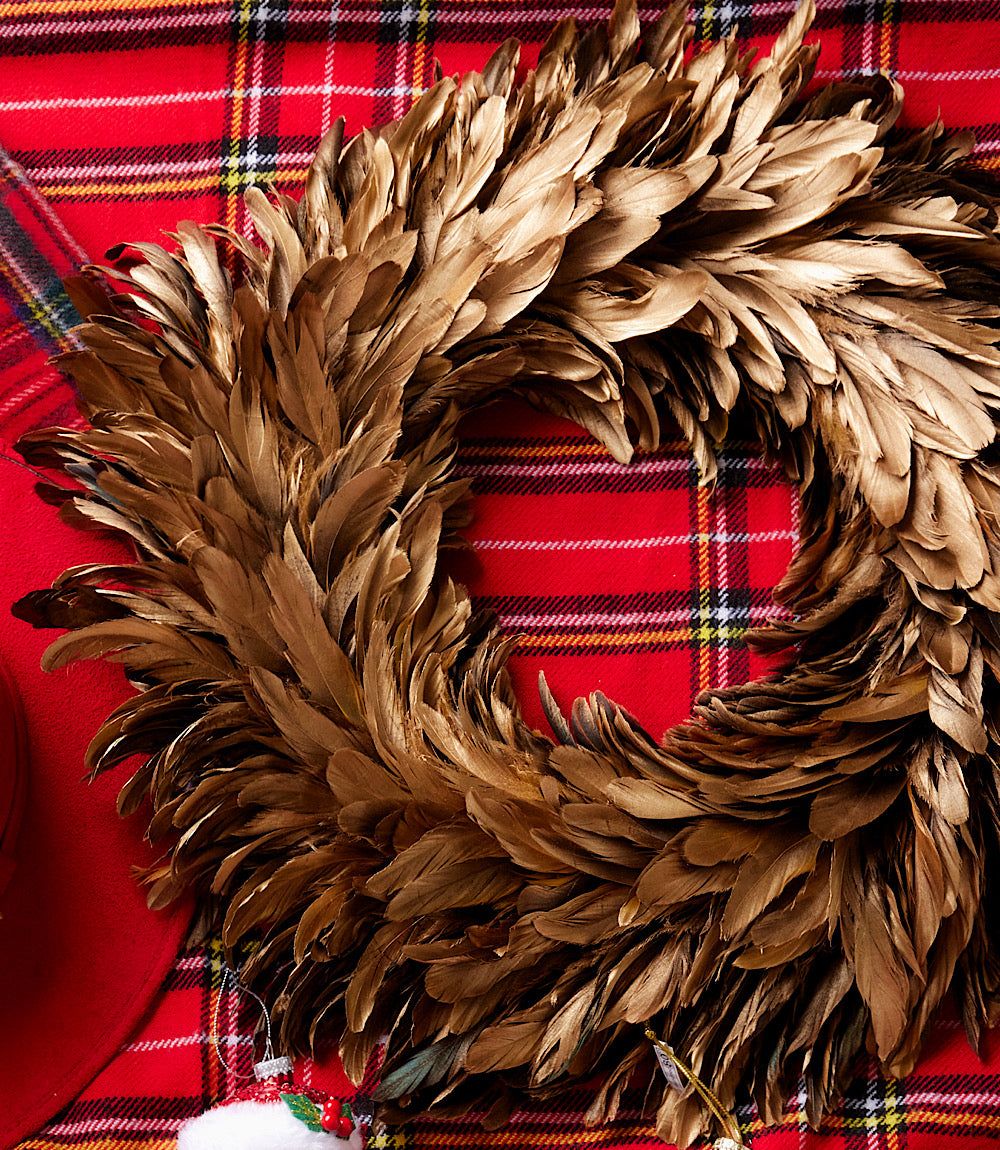 Flocked Feather Metallic Wreath