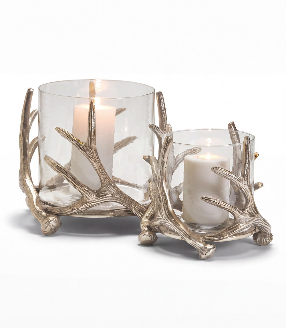 Large Silver Antler Hurricane Candleholder