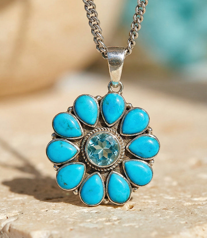 Turquoise And Blue Topaz Pendant Necklace