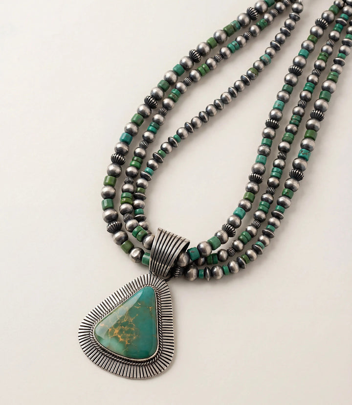 Royston Turquoise Multi Strand Pendant Necklace And Earring Set