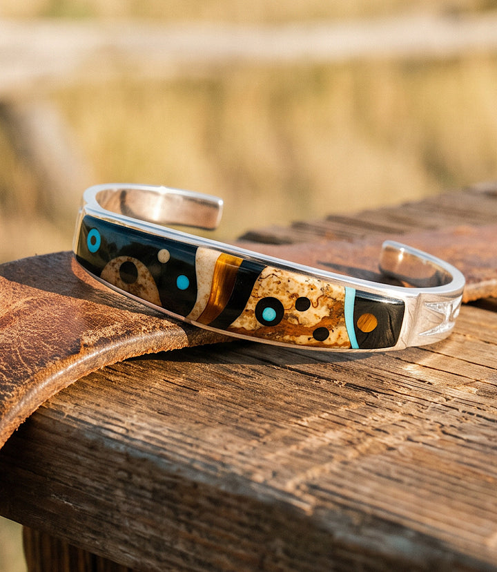 Sterling Silver Mosaic Inlay Cuff Bracelet