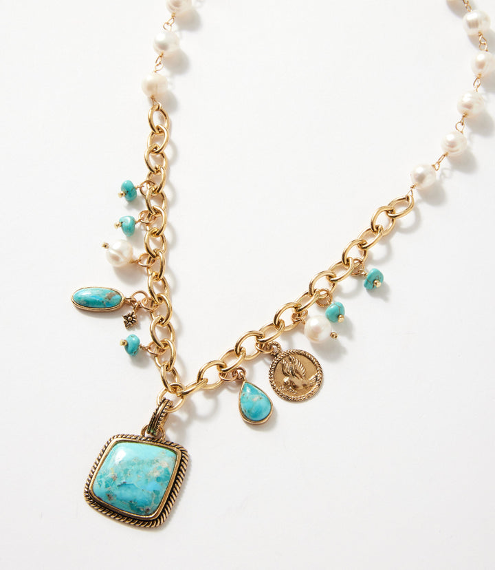 Blue Turquoise And Pearl Necklace