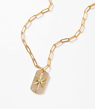 Gold Pavé Star Tag Necklace with crystal star pendant on stainless steel chain