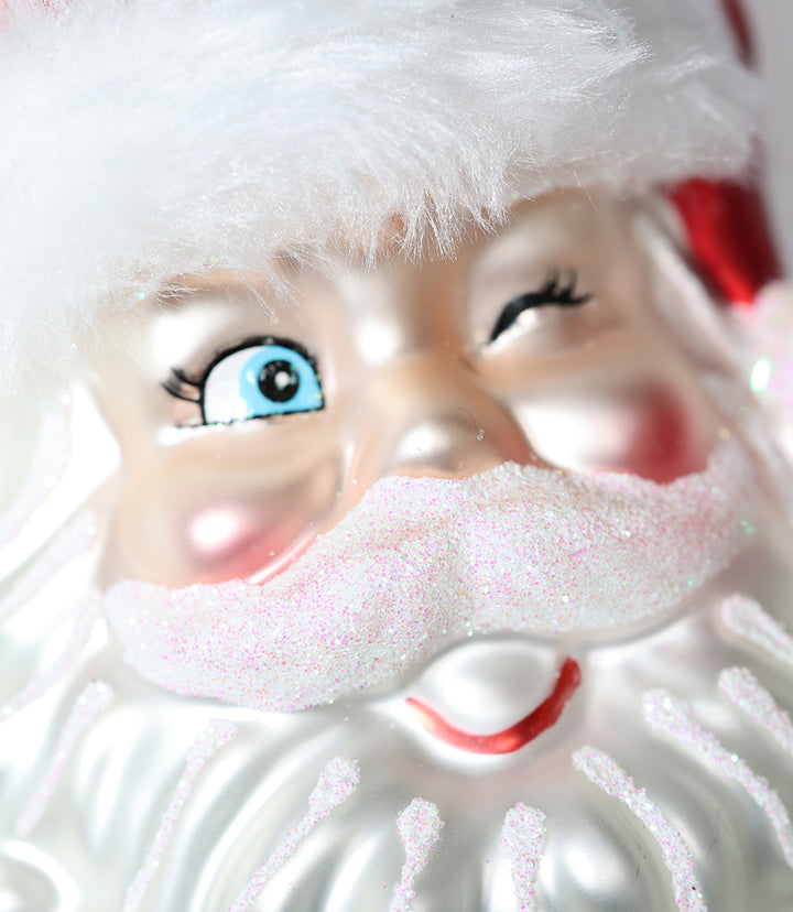 Winking Santa Glass Ornament