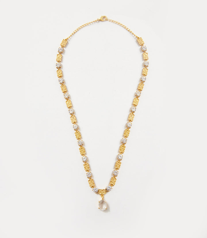 Matte Gold And Crystal Stone Necklace