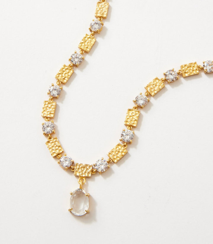 Matte Gold And Crystal Stone Necklace
