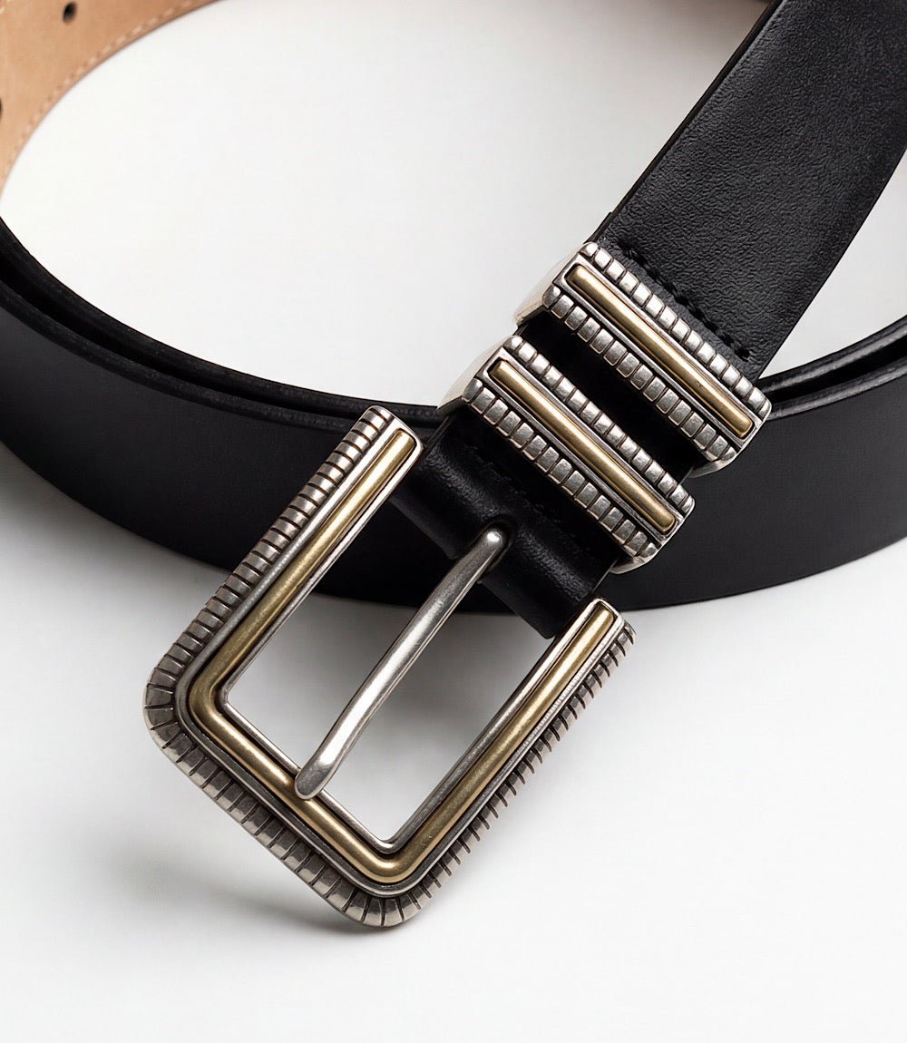 Streets Ahead Two Tone Metallic Buckle Leather Belt