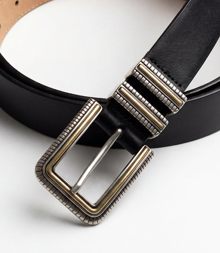 Streets Ahead Two Tone Metallic Buckle Leather Belt