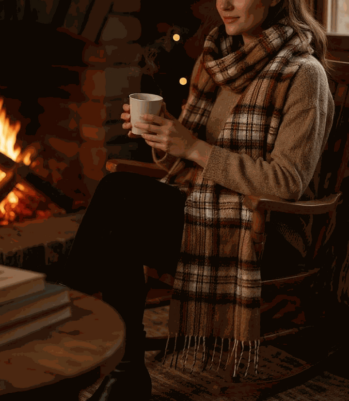 Merino Wool Fringed Plaid Scarf