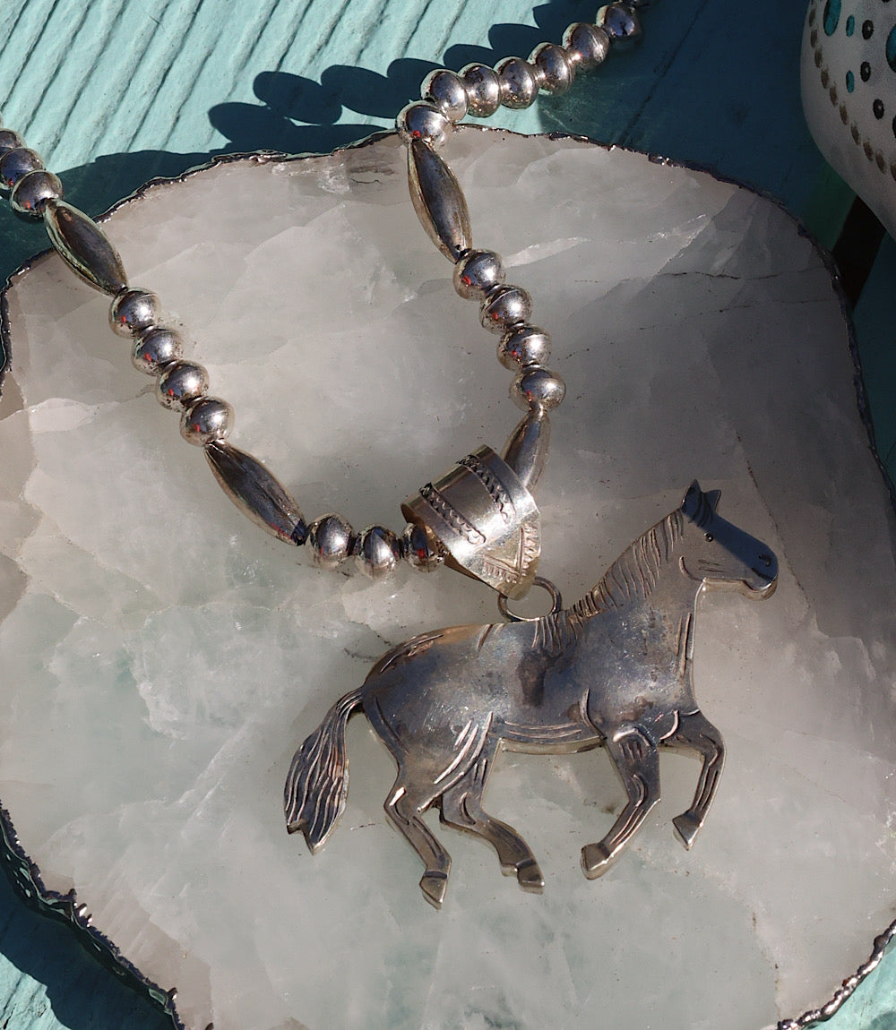 Vintage Sterling Silver Horse Pendant Necklace