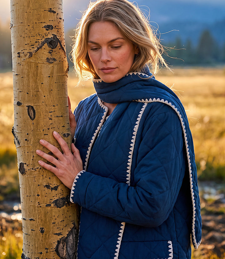 Edge Stitch Quilted Scarf Jacket