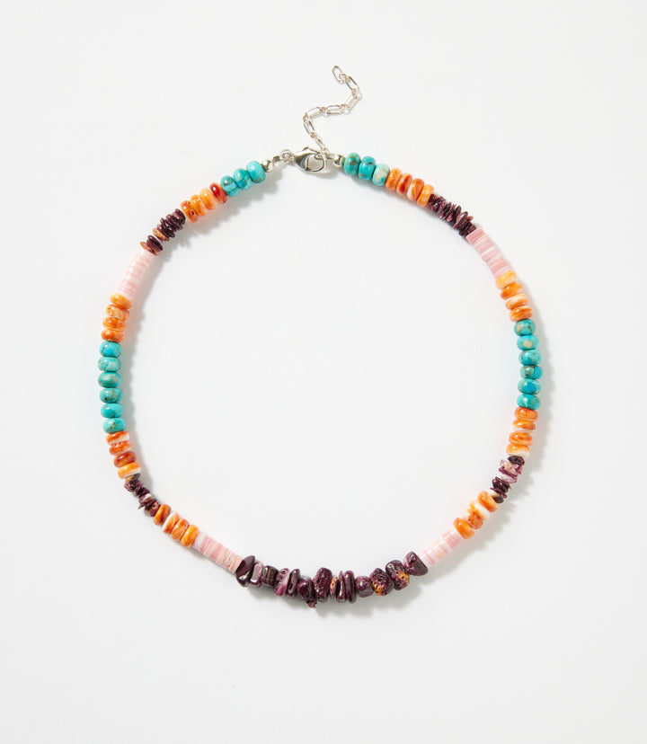 Single Strand Spiny Oyster And Turquoise Necklace