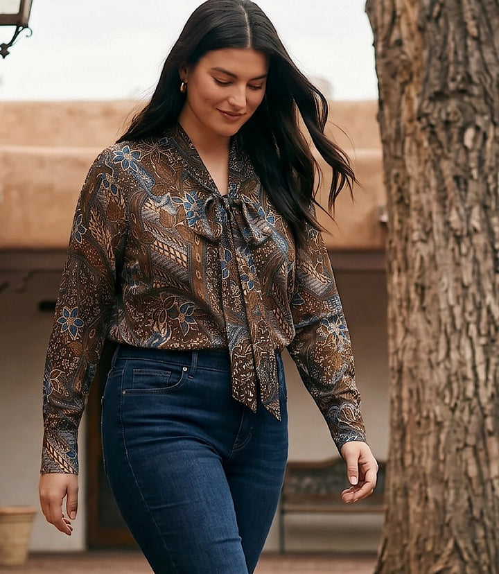Plus Size Long Sleeve Bow Top