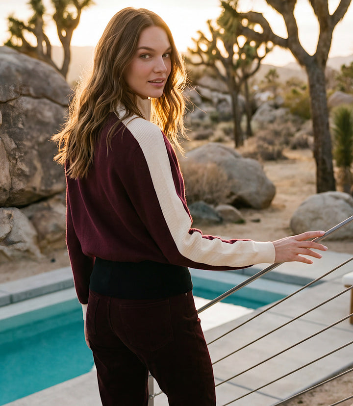 Petite Size Colorblock Zip-Up Cardigan Sweater