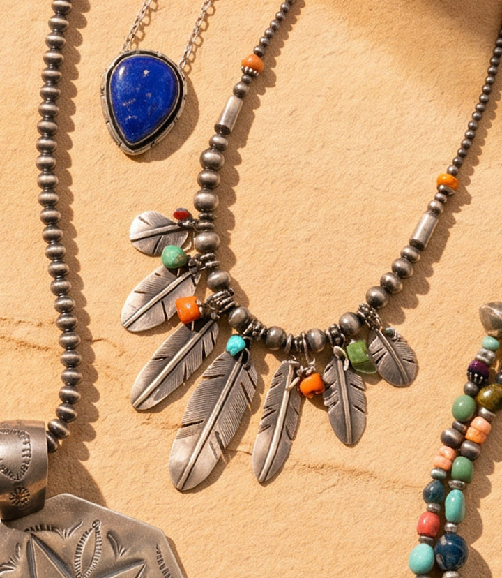 Multi Stone Feather Beaded Turquoise Necklace