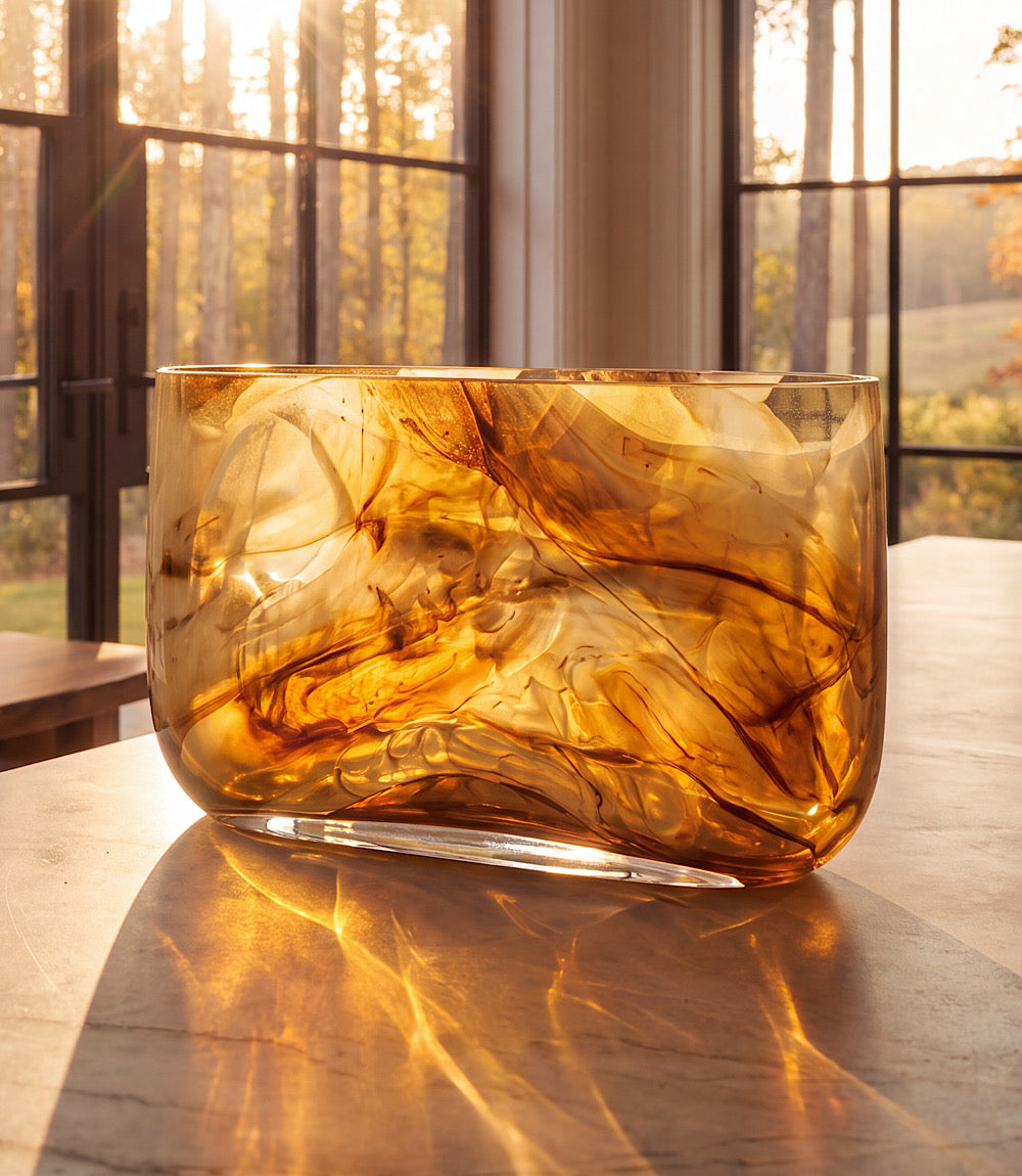 Wide Swirl Hand Blown Glass Vase