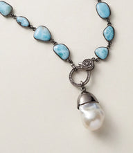 Larimar Bezeled Necklace With Pearl Pendant