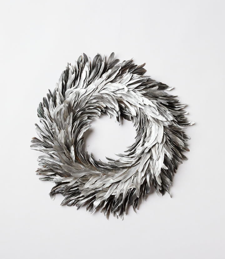 Flocked Feather Metallic Wreath