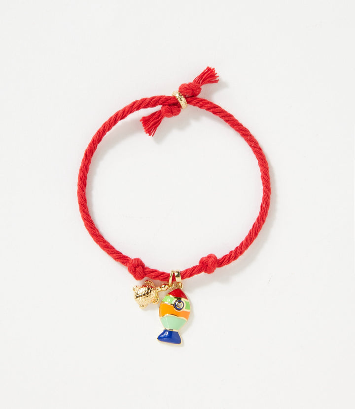 Fish And Turtle Charm Cord Bracelet