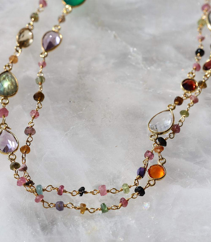 Multi Color Beaded Gemstone Necklace