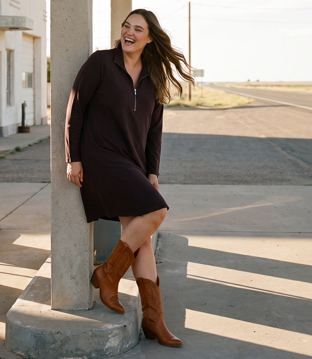 Plus Size Zip-Up Travel Jersey Dress