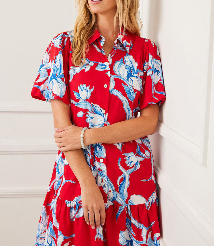Puff Sleeve Tiered Shirtdress