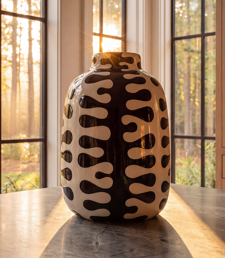 Wide Black And White Ceramic Vase