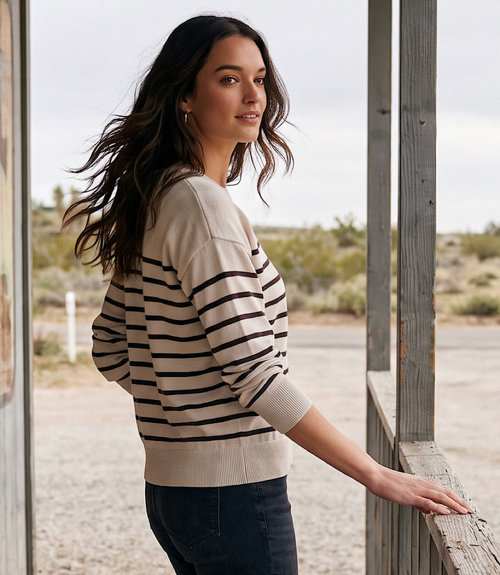 Petite Size Stripe Crewneck Sweater