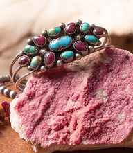 Beaded Turquoise and Purple Spiny Oyster Cuff Bracelet