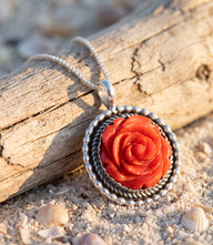 Carved Flower Spiny Oyster Pendant Necklace