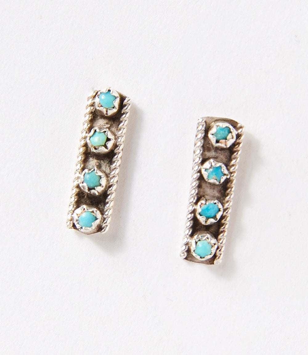 Turquoise bar stud earrings with sterling silver handmade by Navajo artist