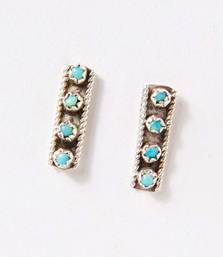 Turquoise bar stud earrings with sterling silver handmade by Navajo artist