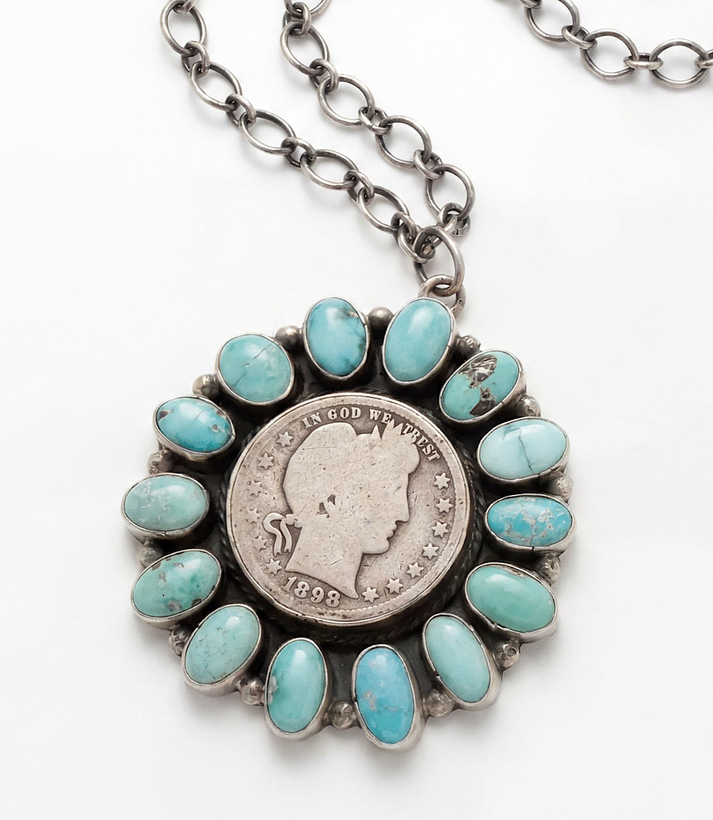 Turquoise Half Dollar Coin Pendant Necklace