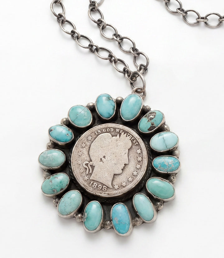 Turquoise Half Dollar Coin Pendant Necklace