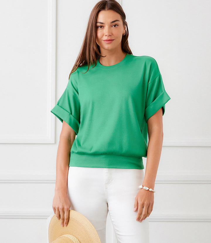 Ribbed Cuffed Sleeve Top