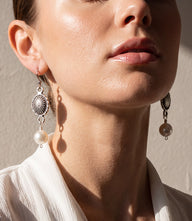 Sterling Silver Pearl Concho Earrings